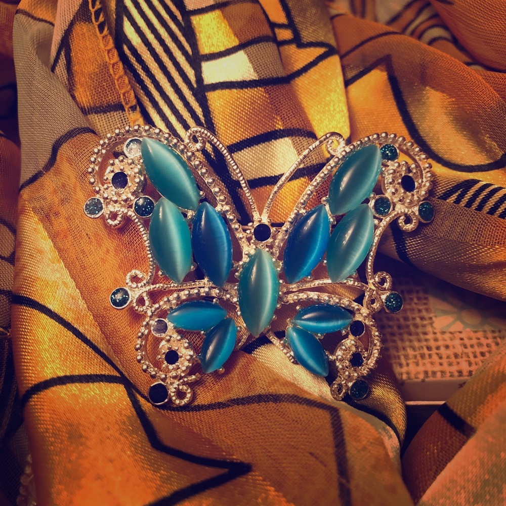 Blue Stone Butterfly Brooch